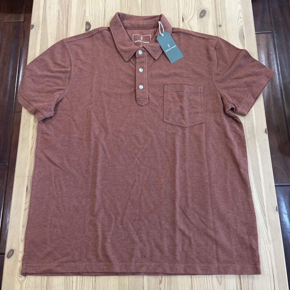 Mutual Weave Polo Shirt Red Cotton Blend Golf Casual Rugby Men Size Large NWT